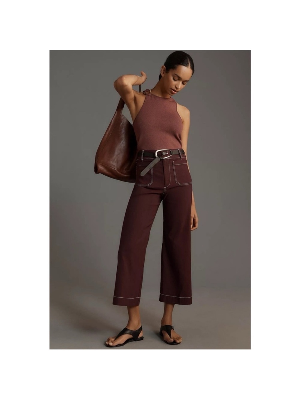 NWT Anthropologie The Colette Linen Wide-Leg Pants Contrast Brown Purple 31P - Picture 10 of 12